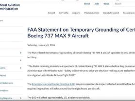 168娱乐网： 美国联邦航空局下令171架波音737 MAX 9飞机暂时停飞